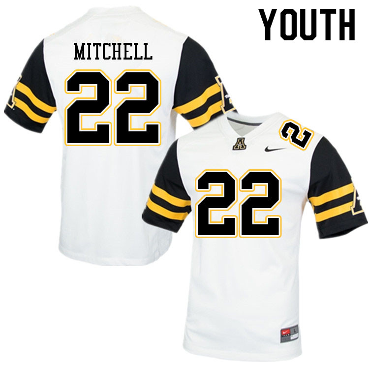 Youth #22 Jordan Mitchell Appalachian State Mountaineers College Football Jerseys Sale-White - Click Image to Close